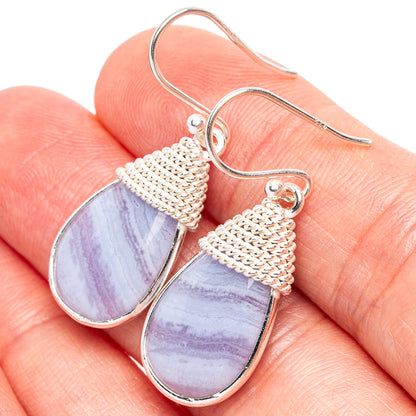 Blue Lace Agate 925 Sterling Silver Earrings 1 3/8" (925 Sterling Silver) E1948