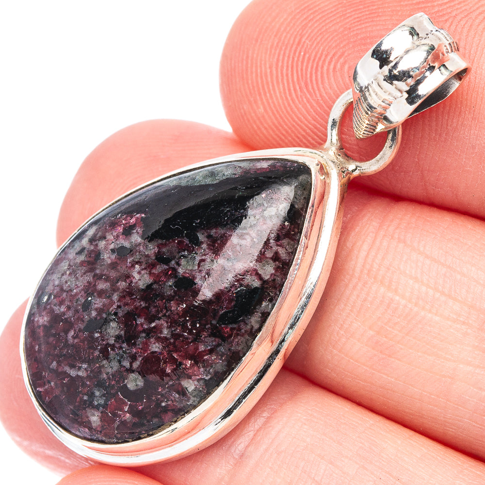 Teardrop eudialyte pendant with 925 sterling silver bezel and loop bail