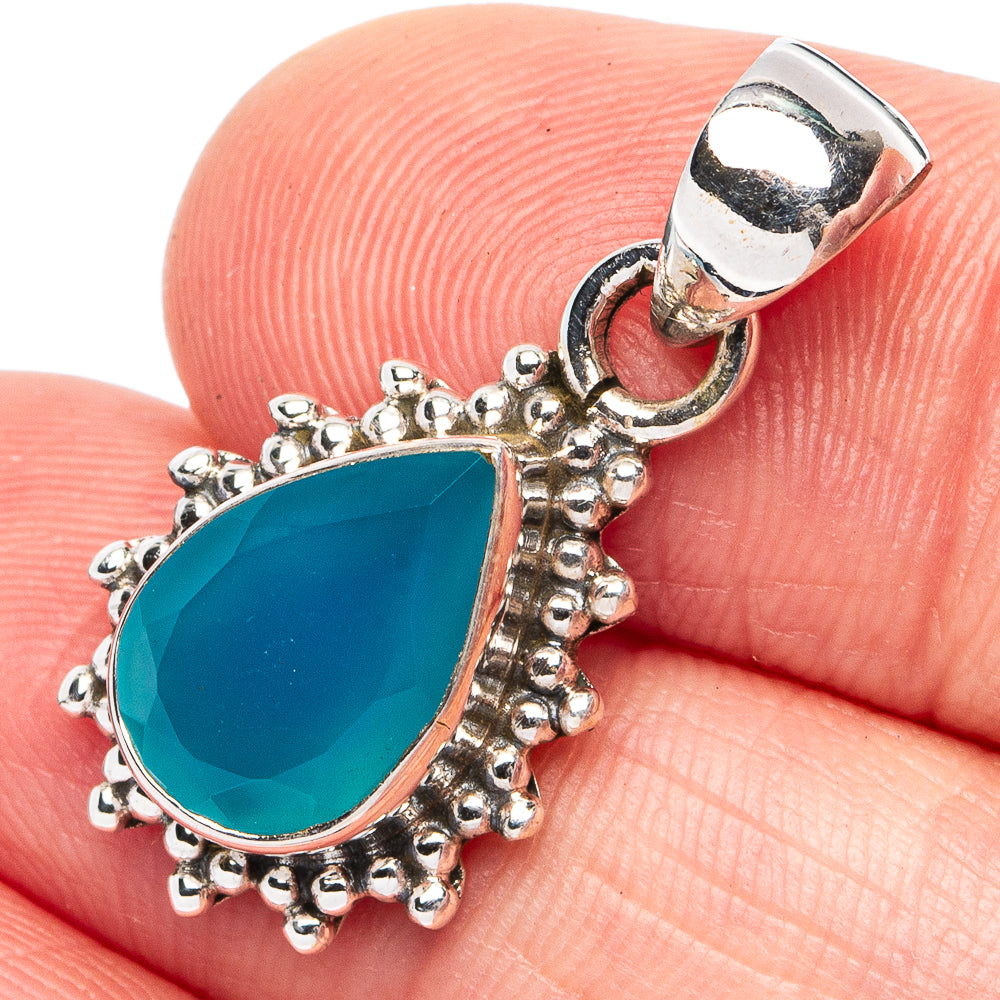 Aqua Chalcedony Pendant 1 1/8" (925 Sterling Silver) P45443