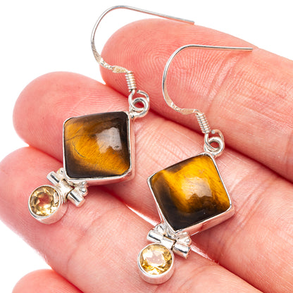 Tiger Eye, Citrine Earrings 1 5/8" (925 Sterling Silver) E433350