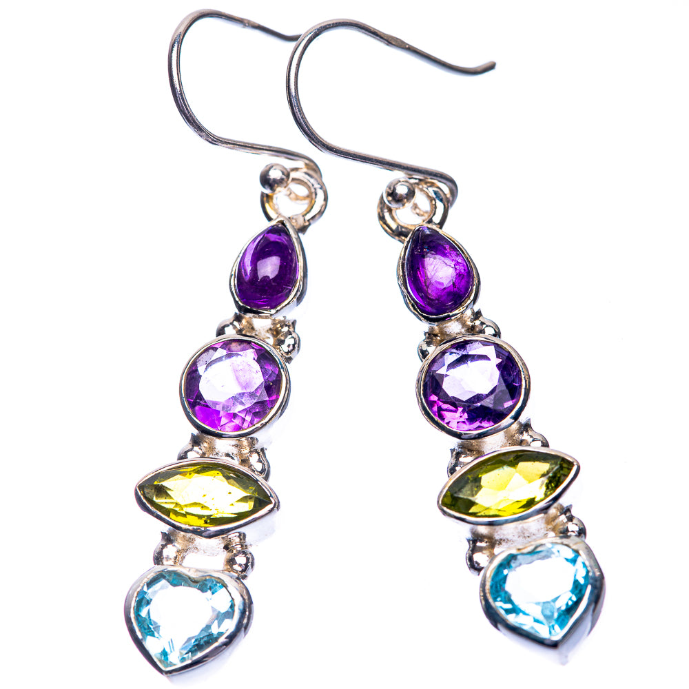 Blue Topaz, Peridot, Amethyst Earrings 1 7/8" (925 Sterling Silver) E432525