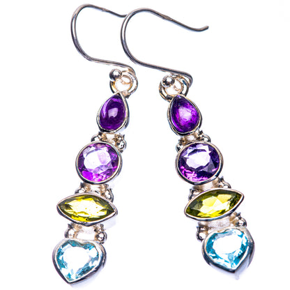 Blue Topaz, Peridot, Amethyst Earrings 1 7/8" (925 Sterling Silver) E432525