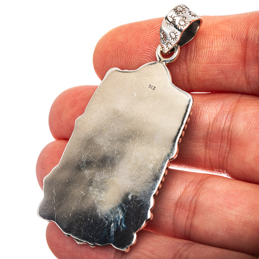 Exclusive Southwestern Style Hubei Turquoise Pendant 2 1/8" (.925 Sterling Silver)