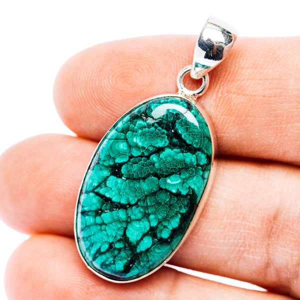 Premium Flower Malachite Pendant 1 5/8" (.925 Sterling Silver)