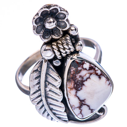Sterling silver wild horse jasper ring with teardrop stone and flowered top detail