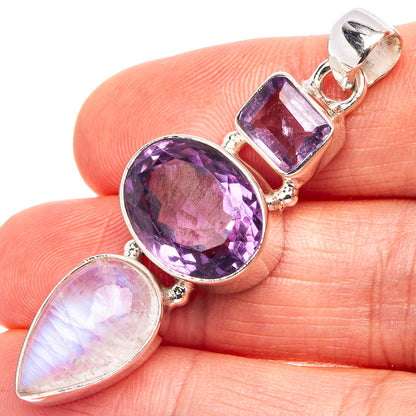 Premium Ametrine, Rainbow Moonstone Pendant 2" (.925 Sterling Silver)