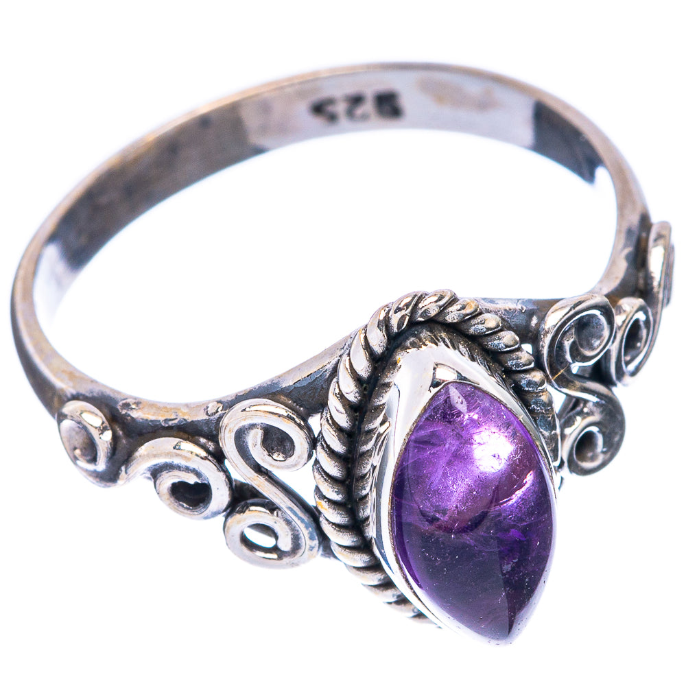 Amethyst oval dainty ring, openwork 925 marked inside, silver with curled side details