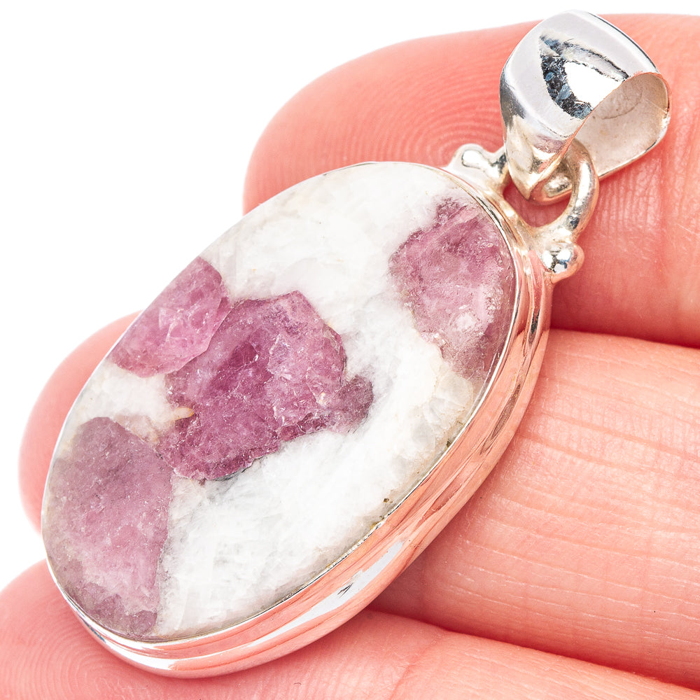 Oval pink tourmaline in quartz pendant in 925 sterling silver with bail