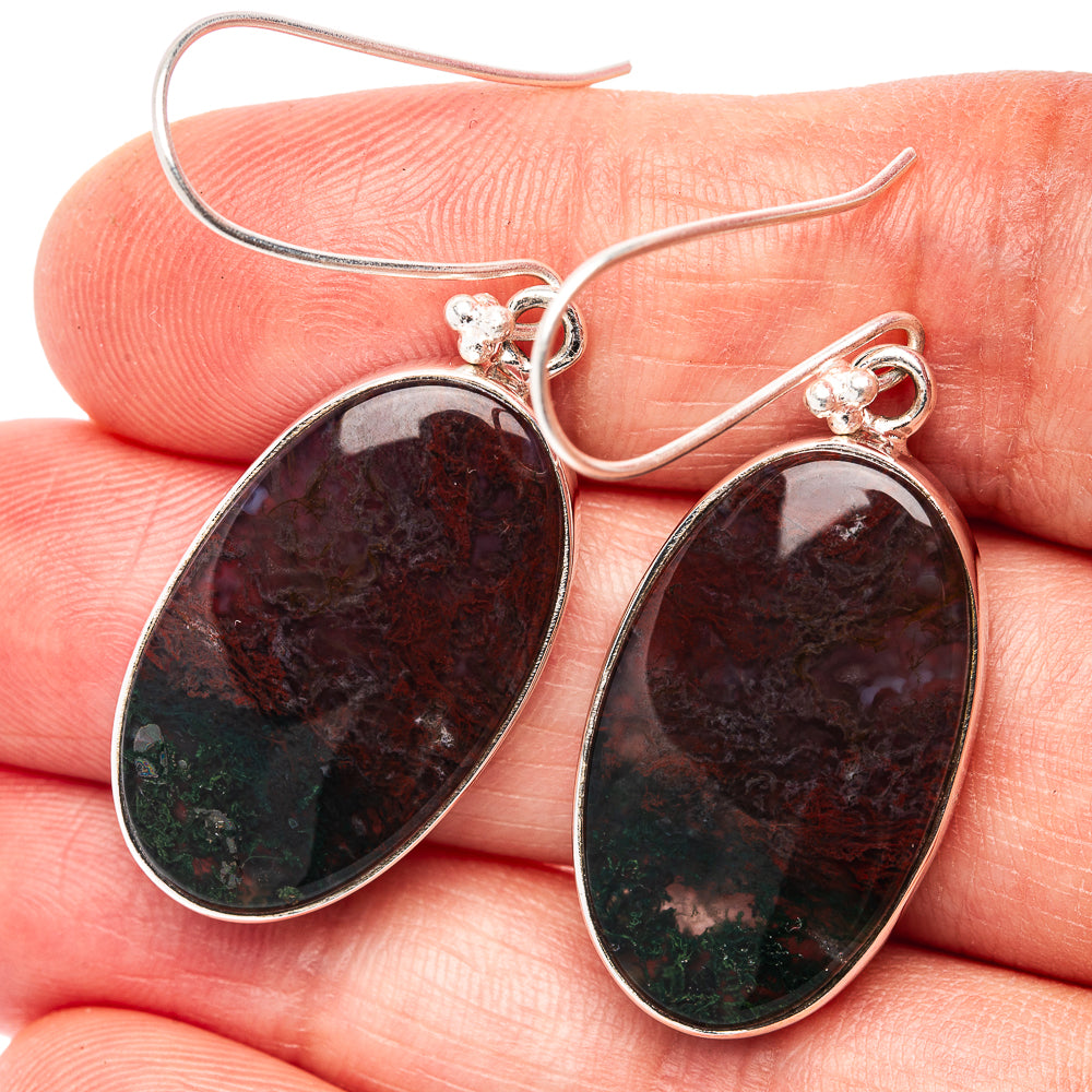 Premium Red Moss Agate Earrings 1 7/8" (.925 Sterling Silver)