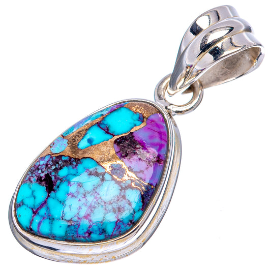 Sterling silver heart-shaped pendant with turquoise and purple stone inlay, metal bail