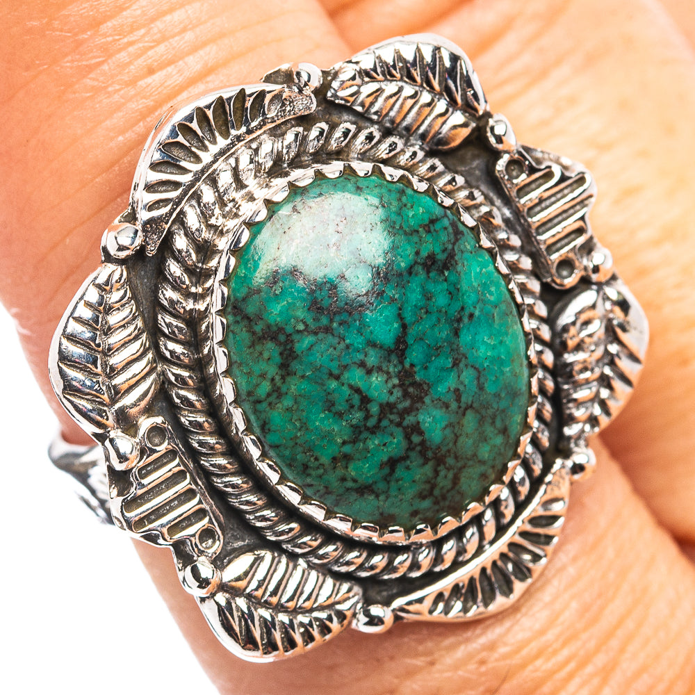 Exclusive Southwestern Style Hubei Turquoise Ring Size 8 Adjustable (.925 Sterling Silver)