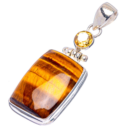 Sterling silver pendant with tiger's eye rectangular stone and small citrine round accent