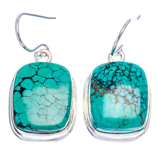Square-oval turquoise cabochon earrings in .925 sterling silver, fishhook style