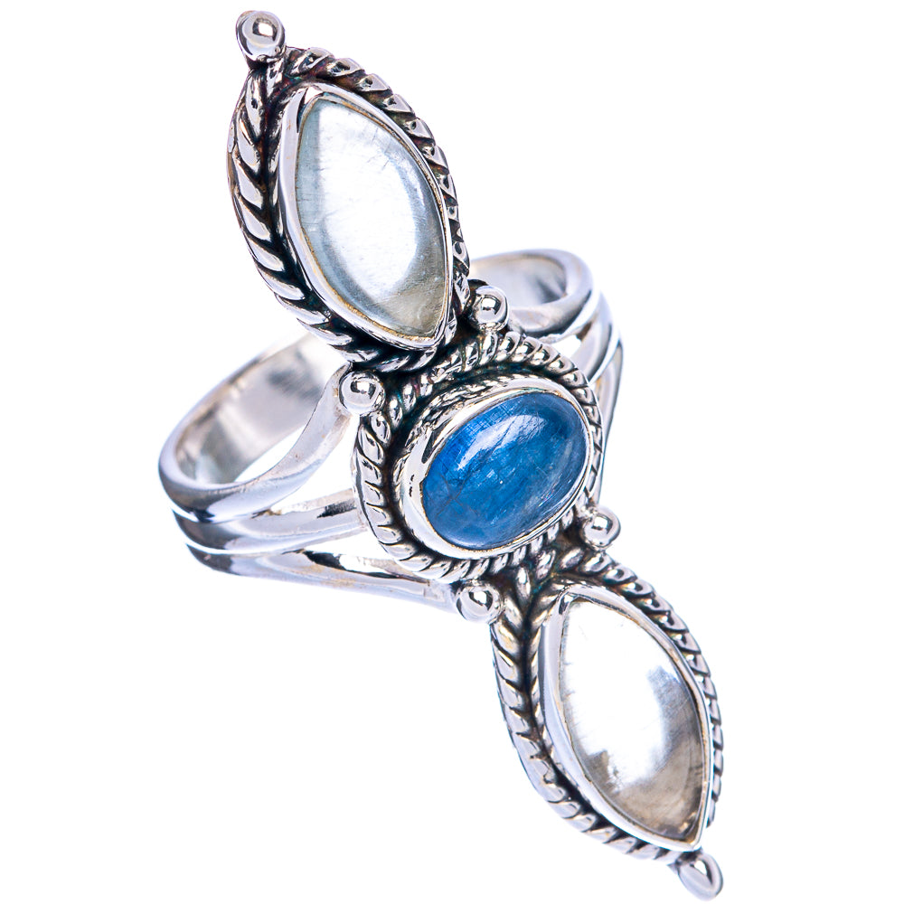 925 sterling silver statement ring with blue oval center stone and two oval side stones