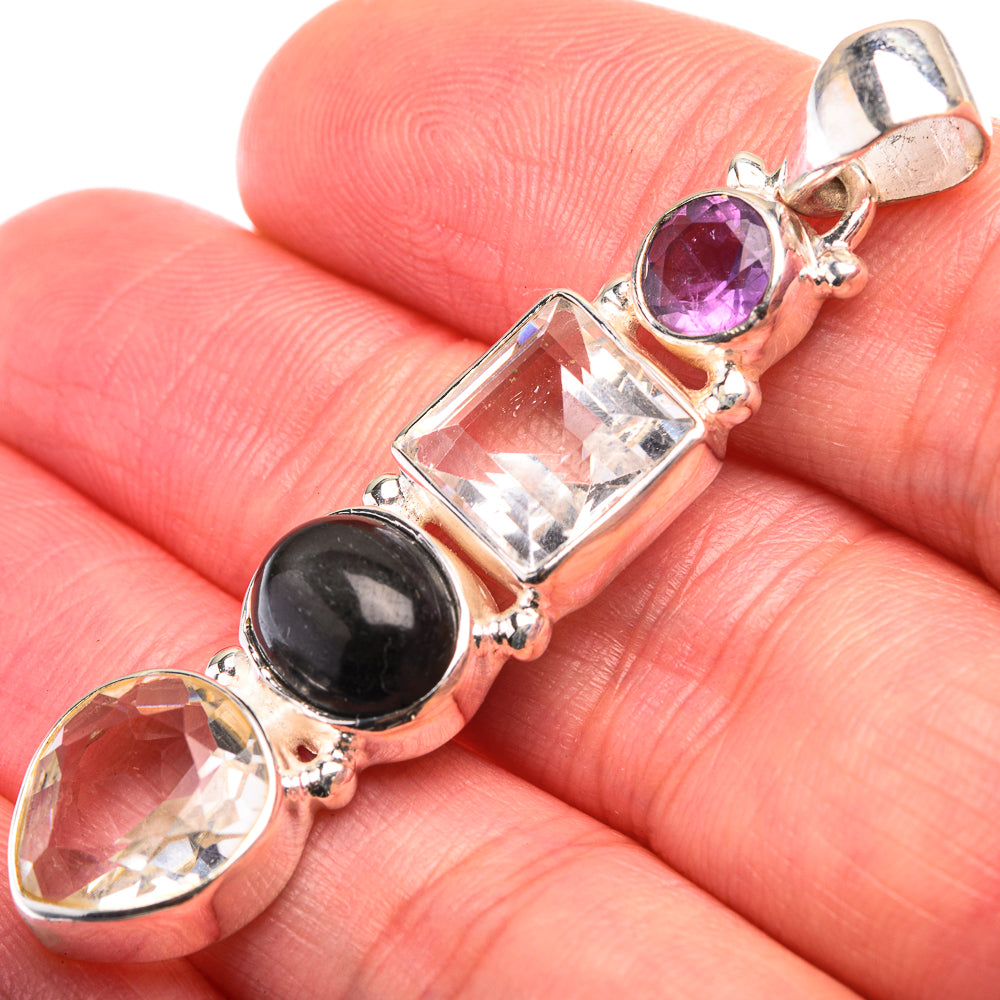 White Quartz, Star Diopside, Amethyst Pendant 2" (925 Sterling Silver) PD38511