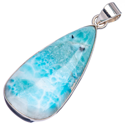 Sterling silver larimar teardrop pendant with blue-white marbled stone and bail.