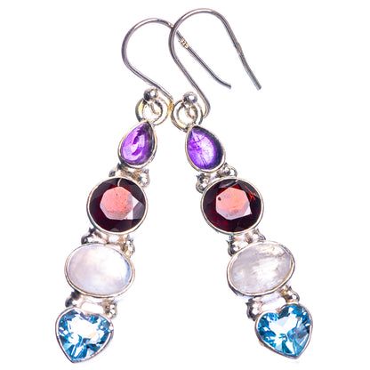 Rainbow Moonstone, Garnet, Blue Topaz, Amethyst 925 Sterling Silver Earrings 2"