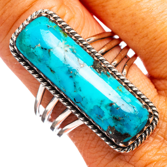 Turquoise rectangular ring with rope bezel close-up, .925 sterling silver