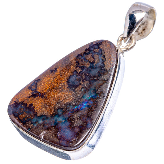 Sterling silver boulder opal pendant with bail, dark blue and bronze-gold matrix teardrop