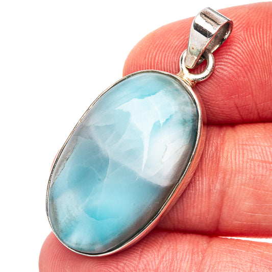 Oval larimar pendant, .925 sterling silver bezel and bail, blue oval stone