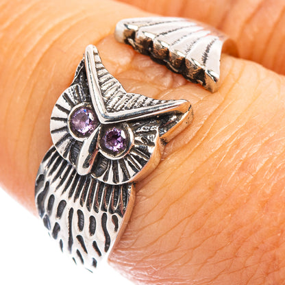 Amethyst Owl Dainty Ring Size 7 Adjustable (.925 Sterling Silver)