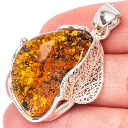 Ana Silver Co Baltic Amber Pendant 1 5/8" (925 Sterlnig Silver)