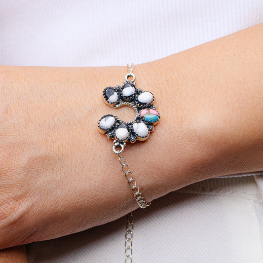 Southwestern Style White Buffalo Turquoise, Cotton Candy Turquoise Bracelet 8 3/4" (.925 Sterling Silver)