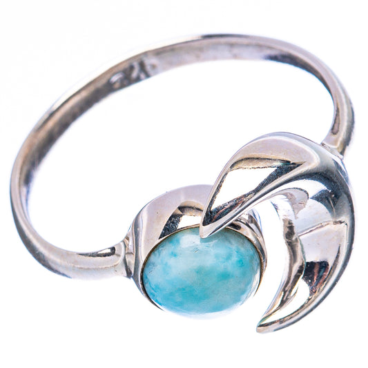 Larimar Dainty Moon Ring Size 6 (925 Sterling Silver) R3415