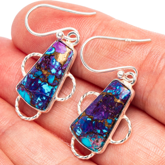 Spiny Oyster Turquoise Earrings 1 3/8" (925 Sterling Silver) E1907