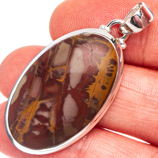Noreena jasper pendant in .925 sterling silver with oval marbled red and brown stone