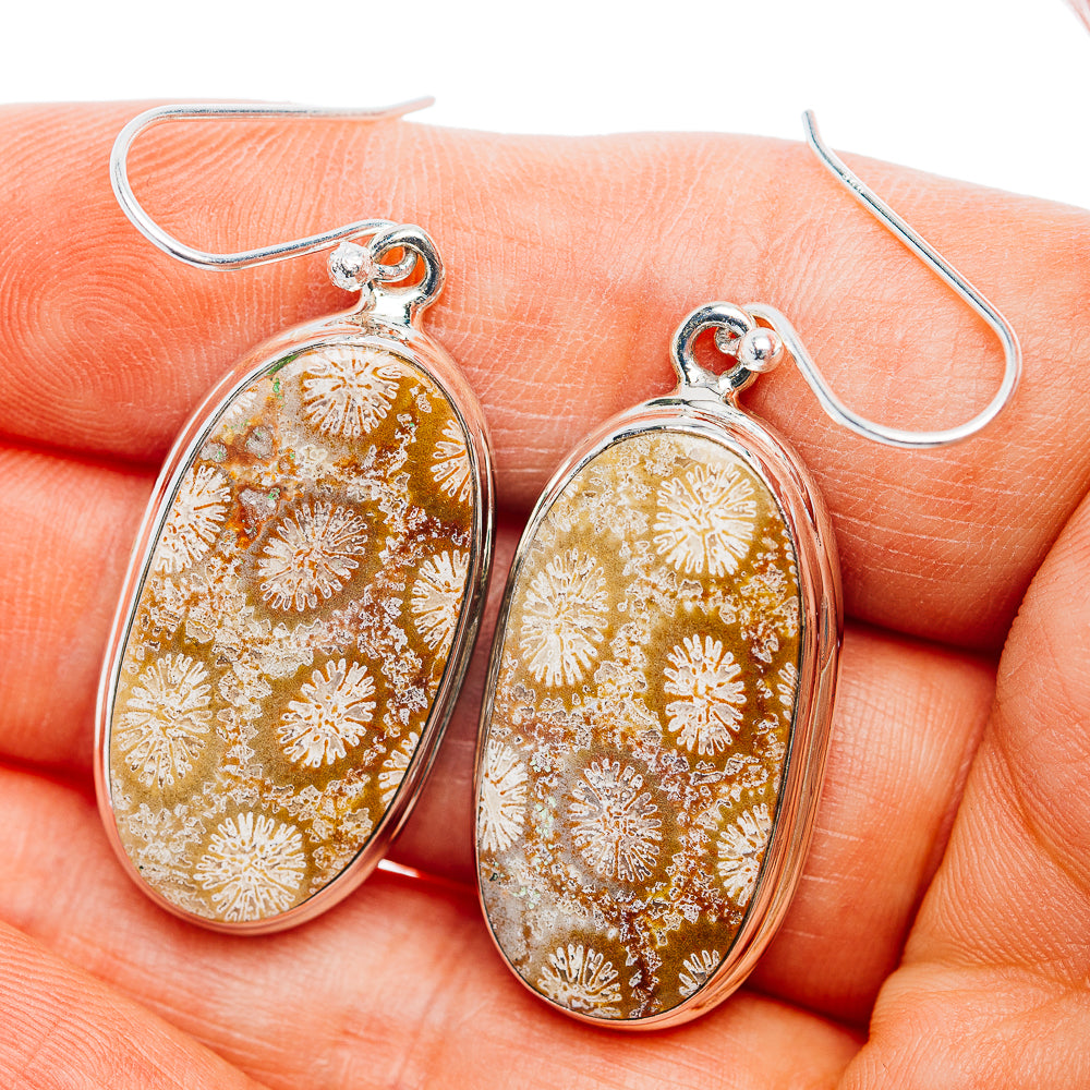 Premium Fossil Coral Earrings 1 3/4" (.925 Sterling Silver)