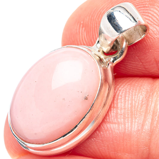 Pink opal pendant with oval cabochon in .925 sterling silver bezel, top bail loop