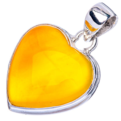 Amber heart pendant with glossy faceted stone and 925 sterling silver frame