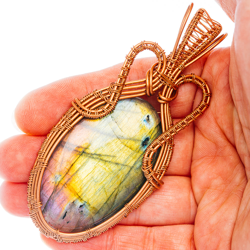 Labradorite Wire Wrap Pendant 3 3/8" (Copper)