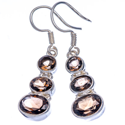 Sterling silver smoky quartz drop earrings with three dangling faceted ovals on hooks