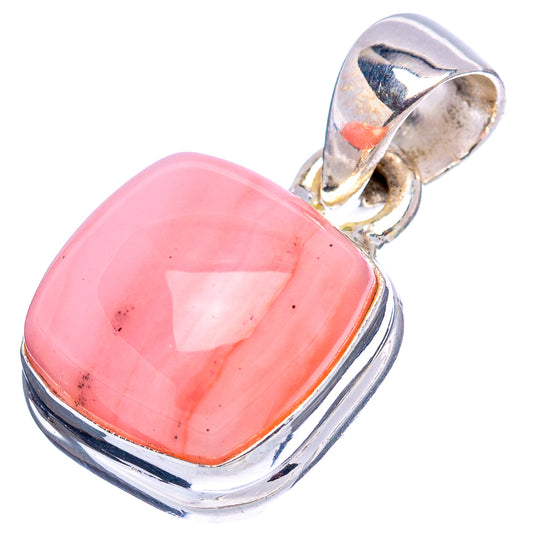 Pink opal oval pendant in 925 sterling silver bezel, side view with clasp loop