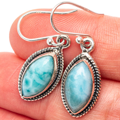Sterling silver larimar drop earrings with pear-shaped blue-green stones