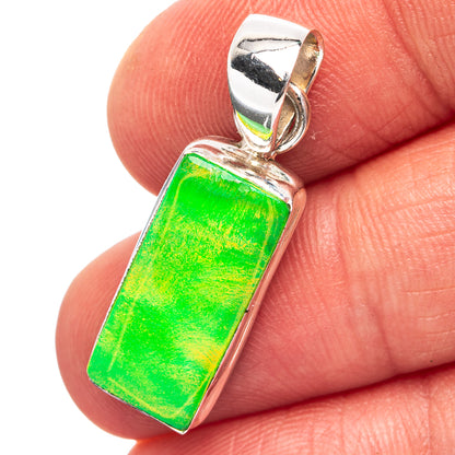 Green Aurora Opal Pendant 1 1/4" (.925 Sterling Silver)