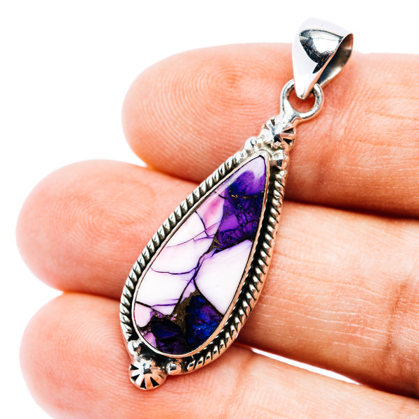Premium Purple Dahlia Turquoise Pendant 1 5/8" (.925 Sterling Silver)