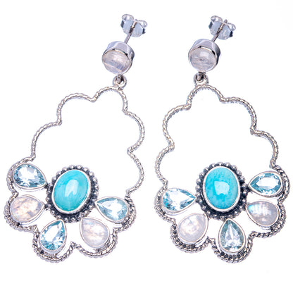 Signature Larimar, Blue Topaz Earrings 2 1/8" (925 Sterling Silver) E1081