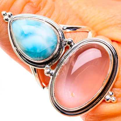 Large Rose Quartz, Larimar 925 Sterling Silver Ring Size 8.75 (925 Sterling Silver) RING139640
