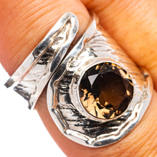 Oval smoky quartz ring with ornate .925 sterling silver band, size 7.5