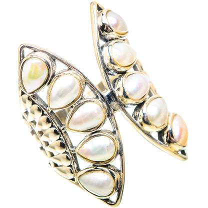 Cultured pearl ring, polished 925 sterling silver, oval pearls in two bands with openwork