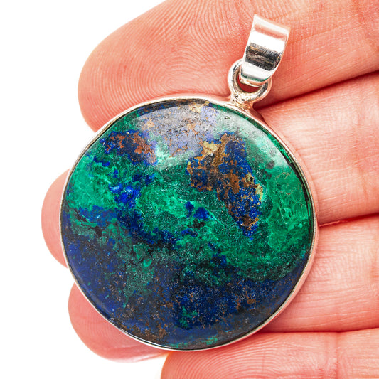 Azurite In Malachite Pendant 1 5/8" (.925 Sterling Silver)