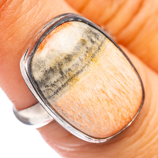 Sterling silver oval cabochon ring with mottled gray and tan stone