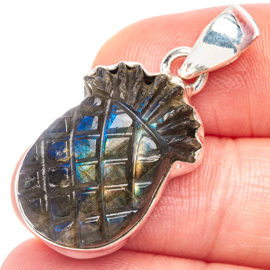 Carved Labradorite Pineapple Pendant 1 3/8" (925 Sterling Silver) P44252