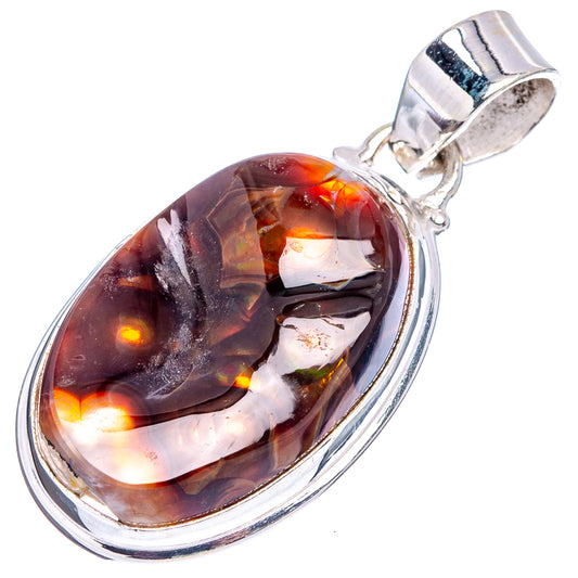 Mexican fire agate pendant with oval cabochon and .925 sterling silver bail, red-orange flashes