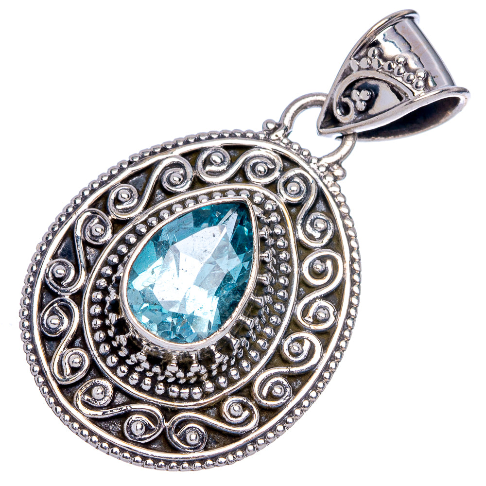 Blue Topaz Pendant 1 3/8" (925 Sterling Silver) P40261