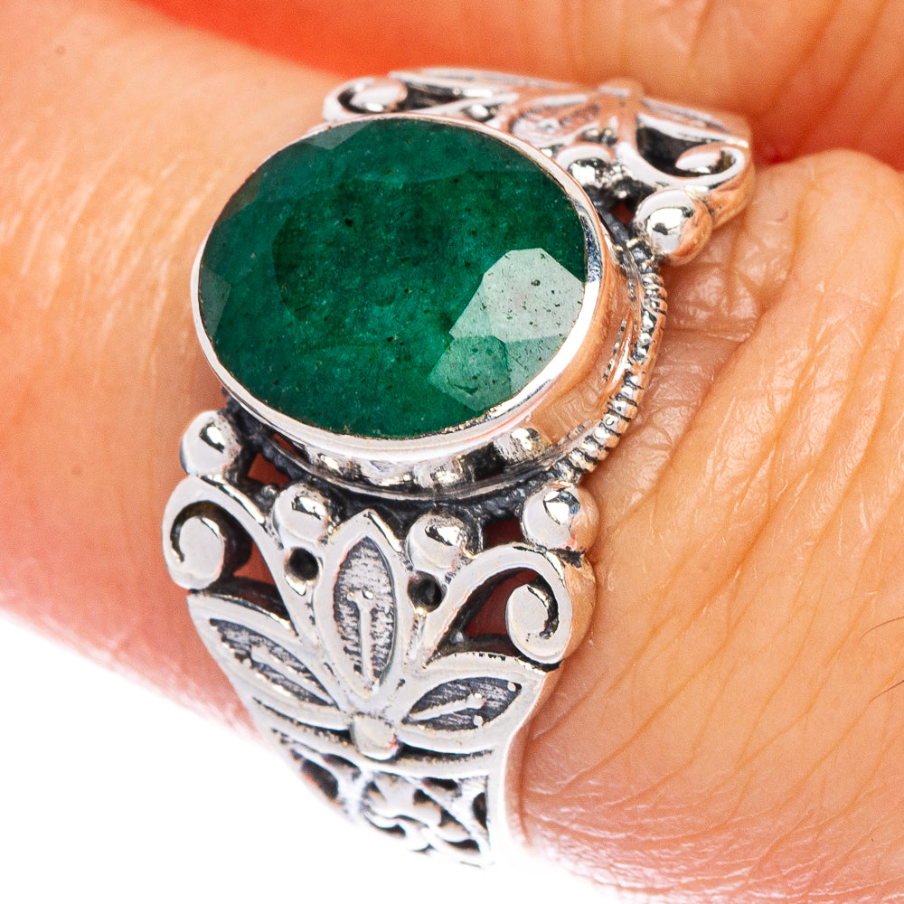Zambian Emerald Flower Ring Size 7 (925 Sterling Silver) R147155