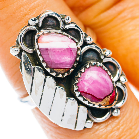 Southwestern Style Pink Dahlia Turquoise Ring Size 7.75 (.925 Sterling Silver)
